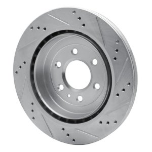 Cadillac SRX Brake Rotor (1) - Rear Left - R1 Concepts - Drilled & Slotted - Silver - `04-`09